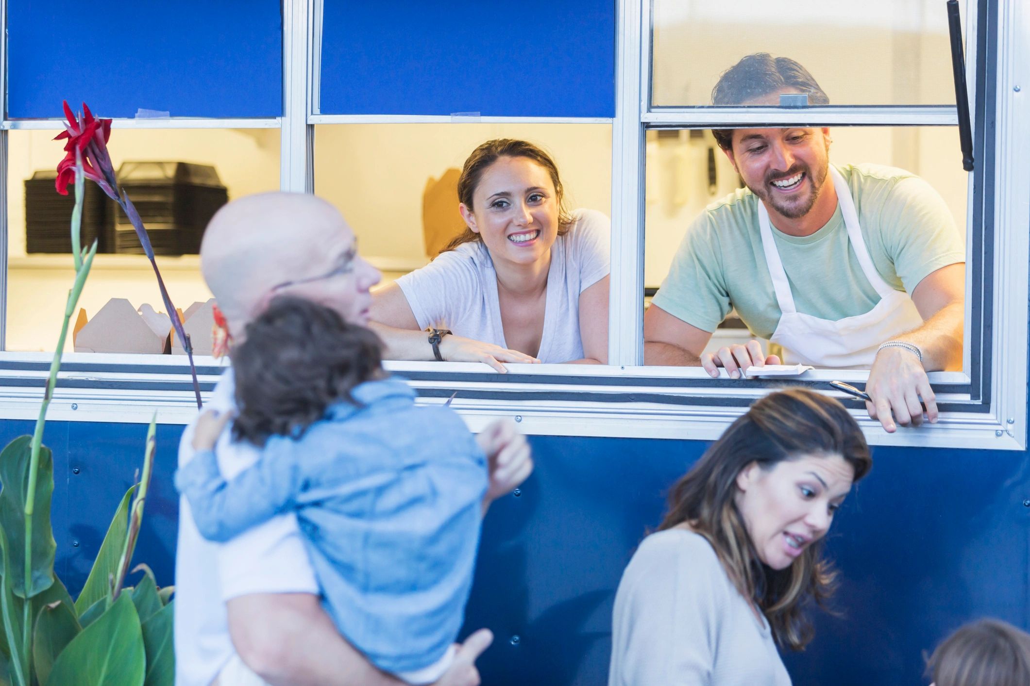happy customer at food truck